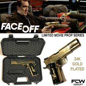 FACE/OFF (VOLTE FACE) - PISTOLET COLT 1911A1 CUSTOM "V12" TOUT METAL PLAQUE OR 24 K LIMITED MOVIE PROP SERIES AVEC MALLETTE (FCW AIRSOFT)